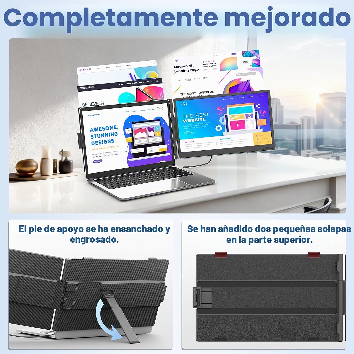 domyfan Monitor Portátil de 14″ Dual Ultradelgado – Extensor de Pantalla Portátil FHD 1080P IPS para Portátiles de 13-17″, Plug & Play con HDMI/USB-A/Type-C, Compatible con Windows, Mac, Android 4