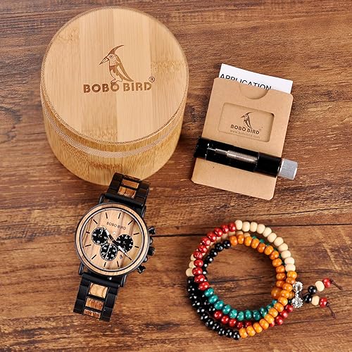 Miniatura 7 de BOBO BIRD - Relojes de madera grabados personalizados para hombre elegantes relojes de pulsera de cuarzo que combinan madera y acero inoxidable,