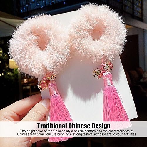 Miniatura 3 de 1 par de pinzas de pelo de estilo chino para bebés pinzas de pelo de bebé de Año Nuevo pinzas de cocodrilo accesorios para el cabello bolas peludas