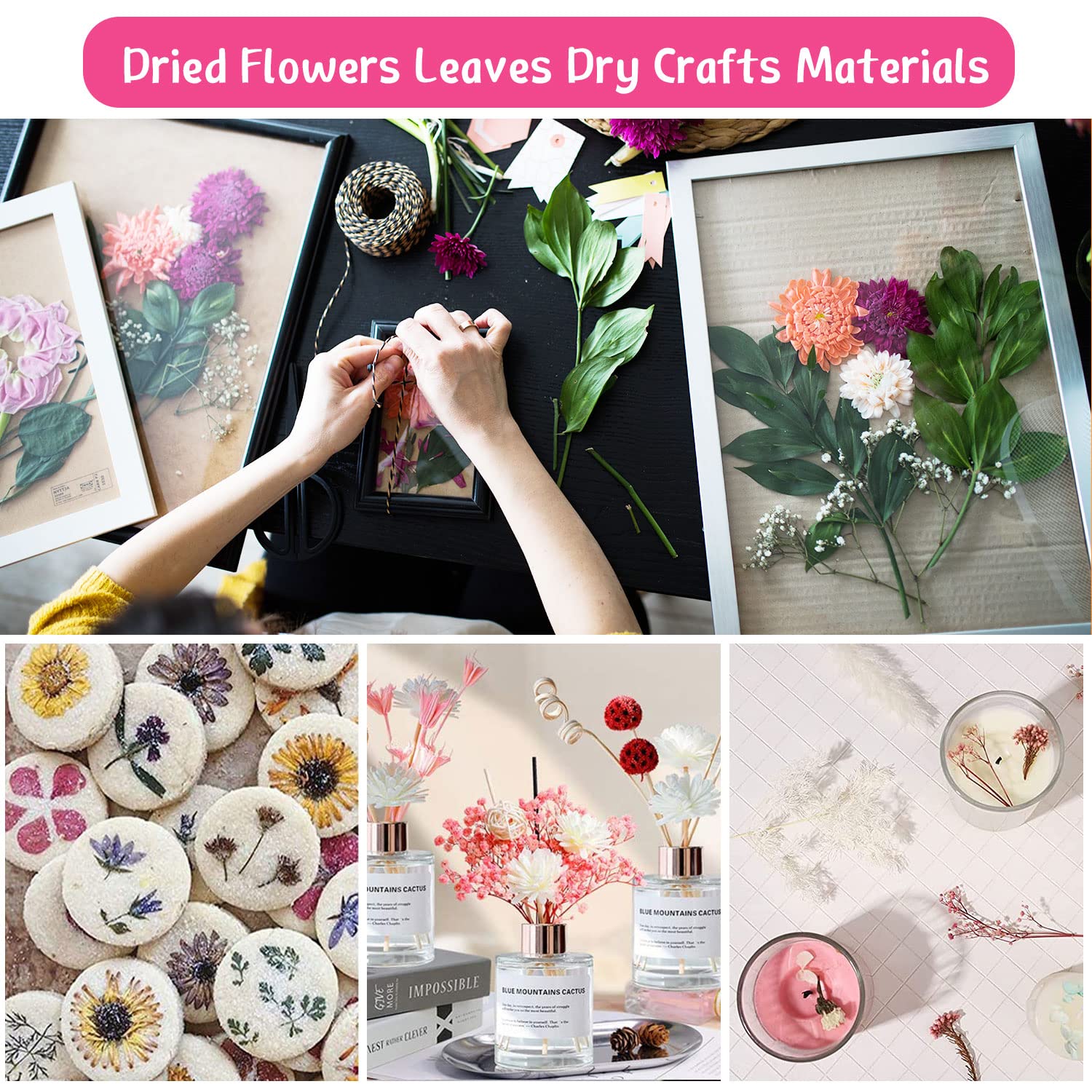 Fiori Secchi Decorativi per Resina Epossidica Bouquet Artigianato Scrapbooking (Rosa)