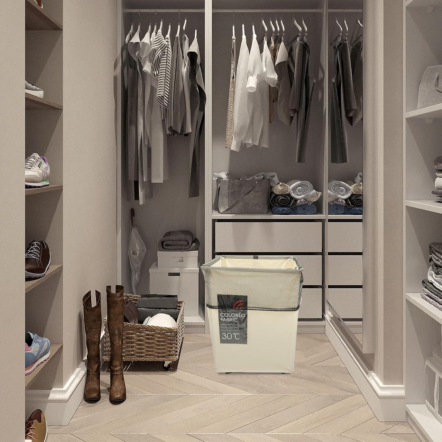 Foldable Laundry Hamper Basket 60l with Wheels, Lightweight Sturdy Fabric Laundry Basket with Mesh Cover and Pu Leather Handles for Bedroom and Bathroom Storage