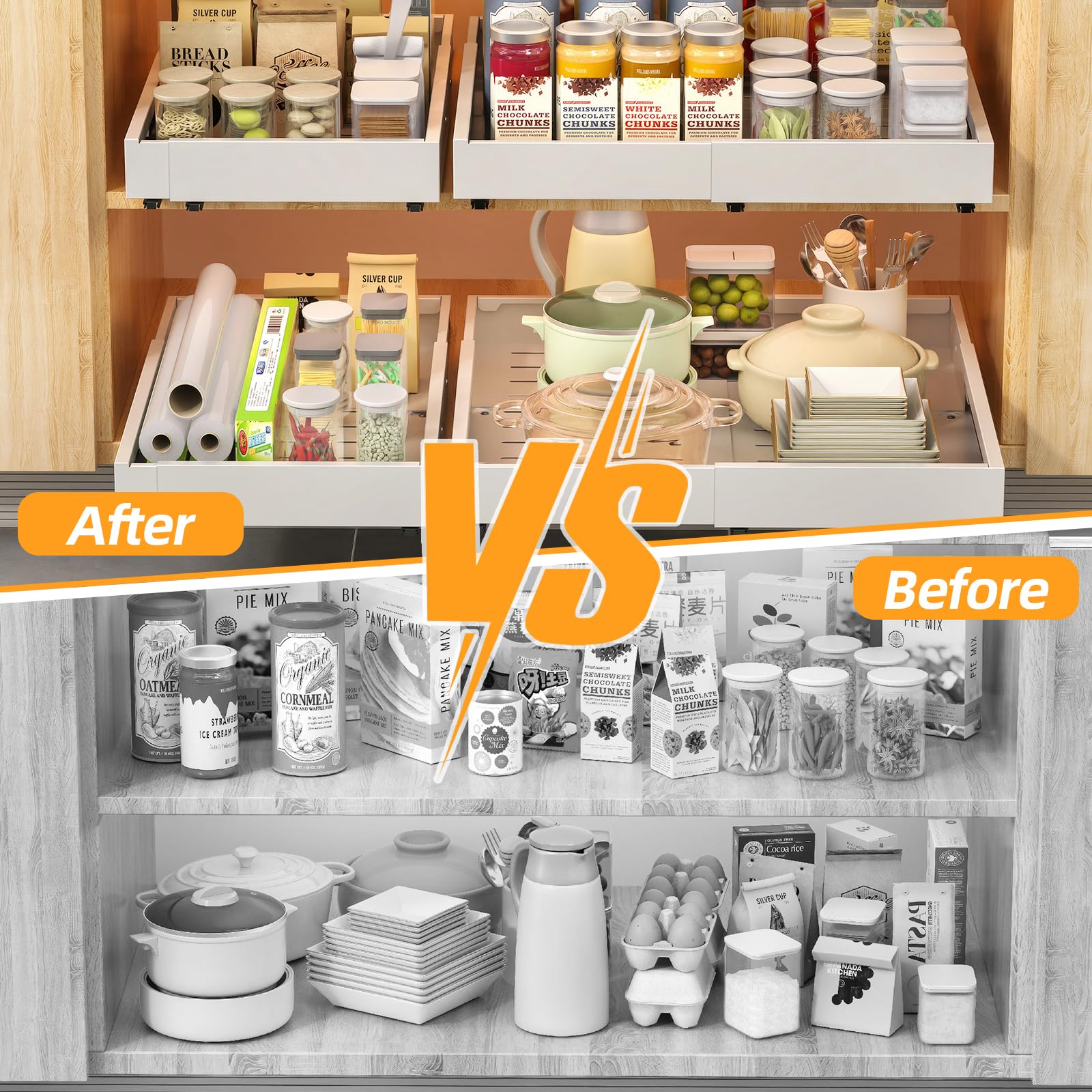 KUOGAS Pack de 2 Cajones Extraíbles para Cocina, Cajón Deslizante Ajustable en 4 Niveles, Organizador de Armario de Cocina y Cajón, sin perforación ni clavos (blanco (2 Unidades))