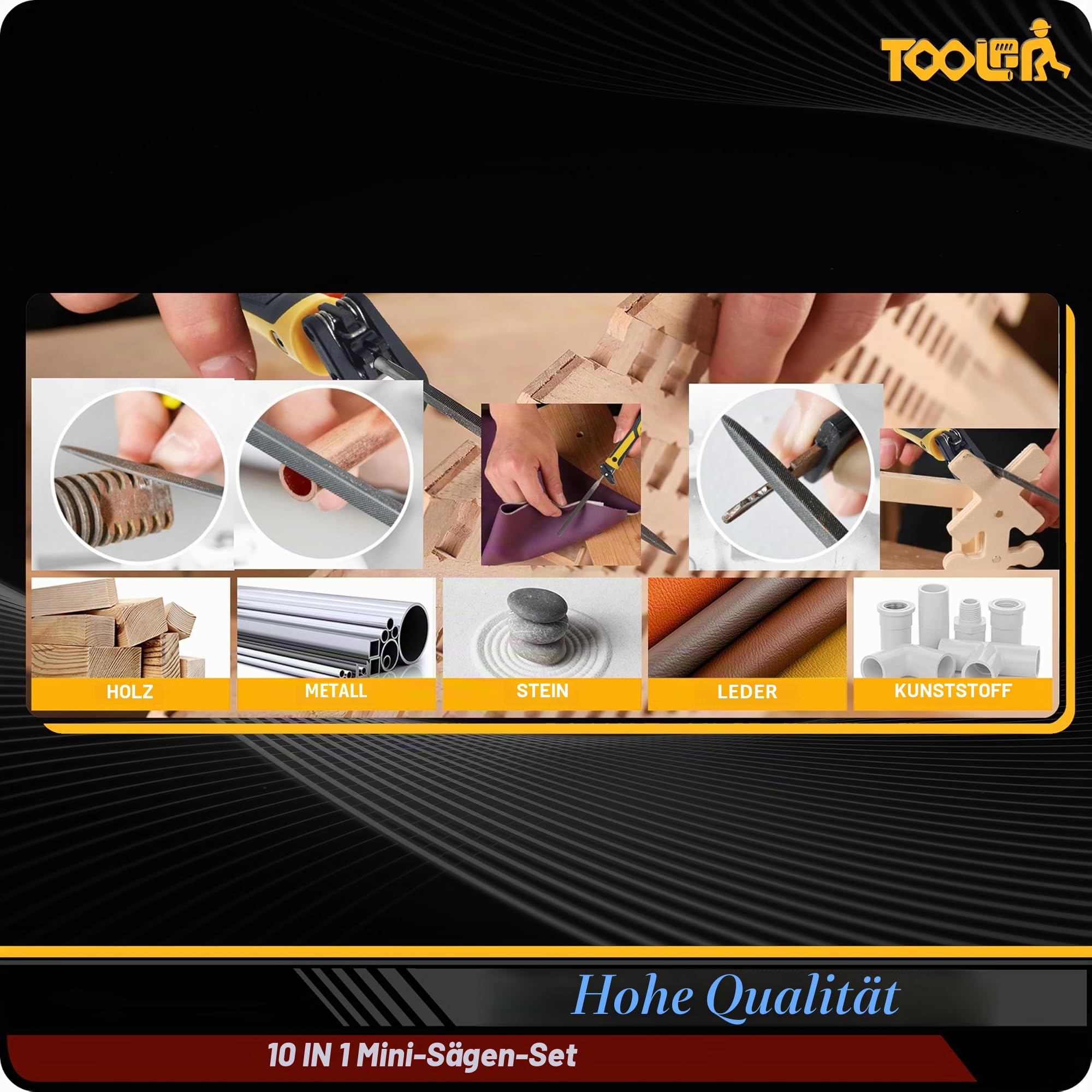 TOOLAN: 10 in 1 Mini Handsäge mit gebogener Säge, Feilensatz für Holz, Metall, Kunststoff, Sheetrock, Tragbares Feilenset