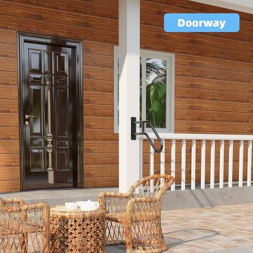 Miniatura 6 de Pasamanos para escalones al aire libre, montaje en pared, barandillas para 1-3 escalones, pasamanos en forma de U con acabado negro mate, pasamanos