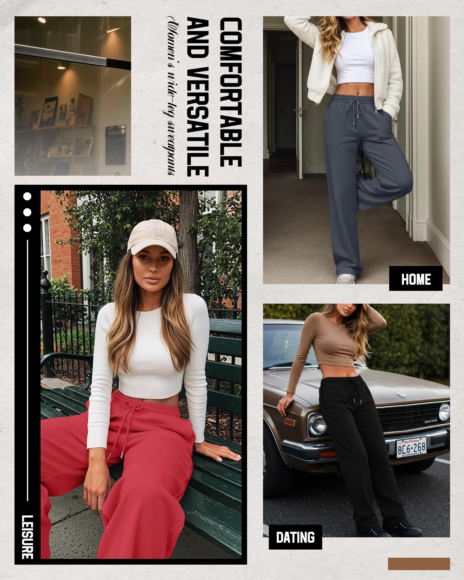 Neer 3 Pack Women's Sweatpants with Pockets, High Waisted Casual Yoga Pants Cozy Lounge Drawstring Loose Wide Leg Jogger