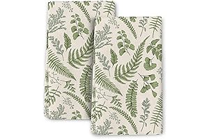 Cute Botanic Dish Towels with Green Tea Leaves Prints