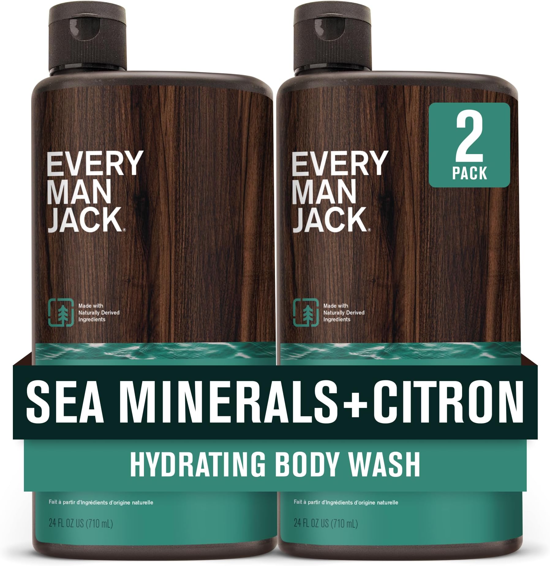 Nourishing Sea Minerals + Citron Mens Body Wash for All Skin Types - Naturally Derived Ingredients - Cleanse and Hydrate Skin with Coconut and Glycerin - 24oz 2 Bottles