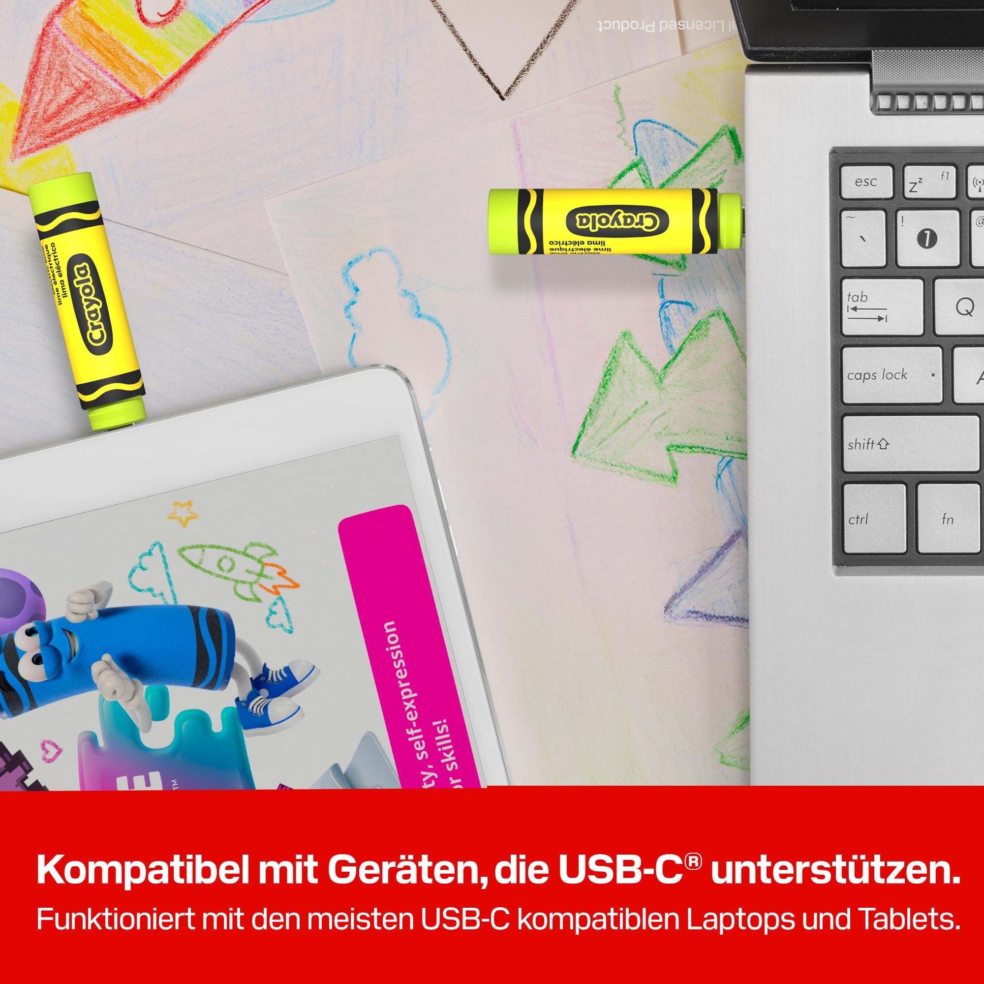 SANDISK Crayola USB-C Flash-Laufwerk 128 GB (bis zu 300MB/s lesen, USB 3.2 Gen 1, SANDISK app, für Smartphones, Tablets oder Computern mit Anschluss) Electric Lime