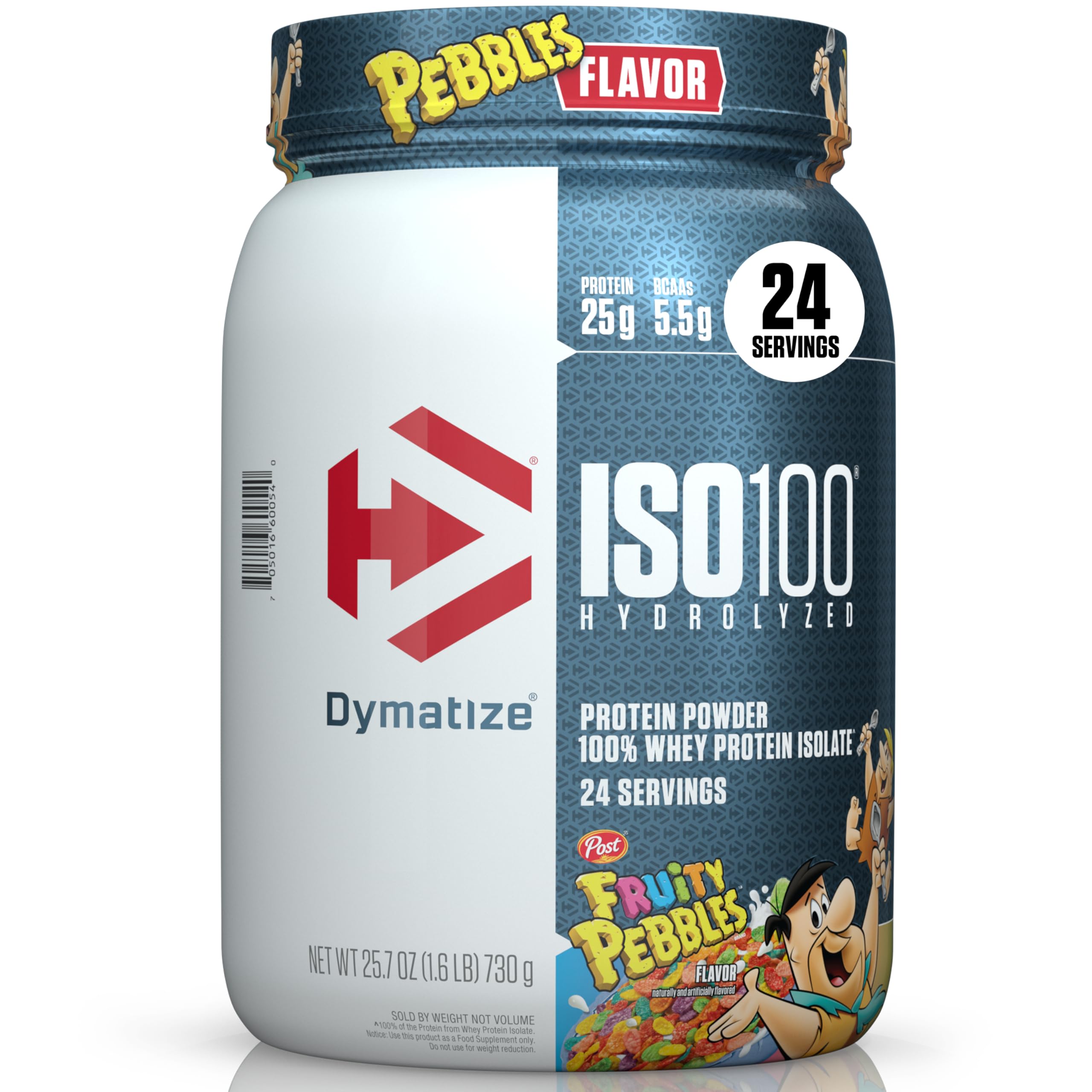 Dymatize x Fruity Pebbles ISO100 Whey Protein Powder Isolate, 25g of Protein, 20 Servings, 5.5g BCAAs, 120 Cal., Gluten Free, 1g Fat, 1g Sugar, 2g Carb (24 Servings)