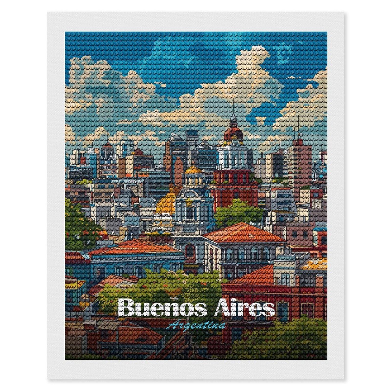Junmoney Buenos Aires Cityscape(2) Round Drill Diamond Painting 16"x20", for Craft Lovers, Stress Relief Craft, Bedroom Decor, Festive Craft Gift