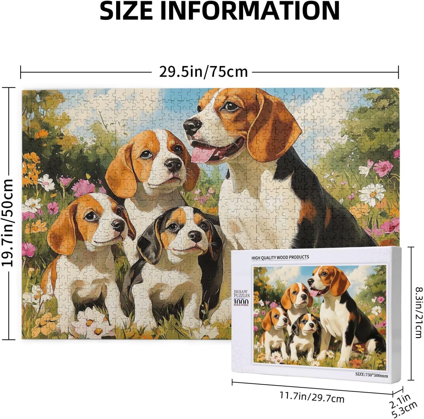 Beagle Dogs Family Portrait，1000 Piece Pet Themed Wooden Puzzle，Entertaining Games for Adults to Complete with Their Families in Their Holiday Time，Exercise Your Hands-On Skills