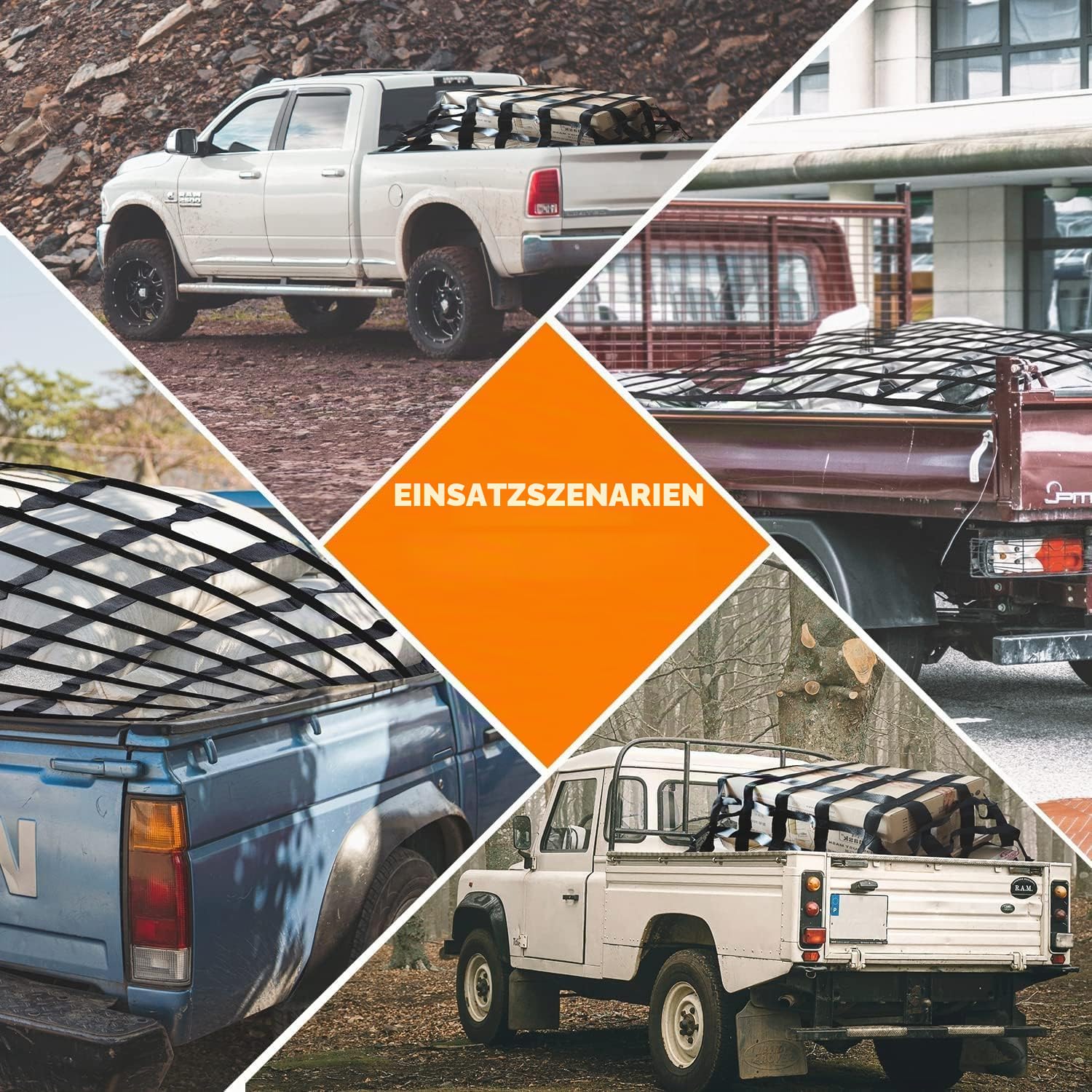 Ladeflächennetz,Netz für Anhänger,Verstellbar Frachtnetz Ladenetz Organizer,Netz Ladungssicherung für SUV Pickup Truck Anhänger,208cm x 127cm