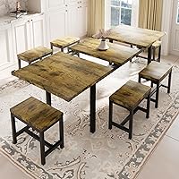 Vista 7 de Feonase - Juego de mesa de comedor de 7 piezas con 6 taburetes, mesa de cocina extensible de 63 pulgadas para 4-8 personas, juego de muebles