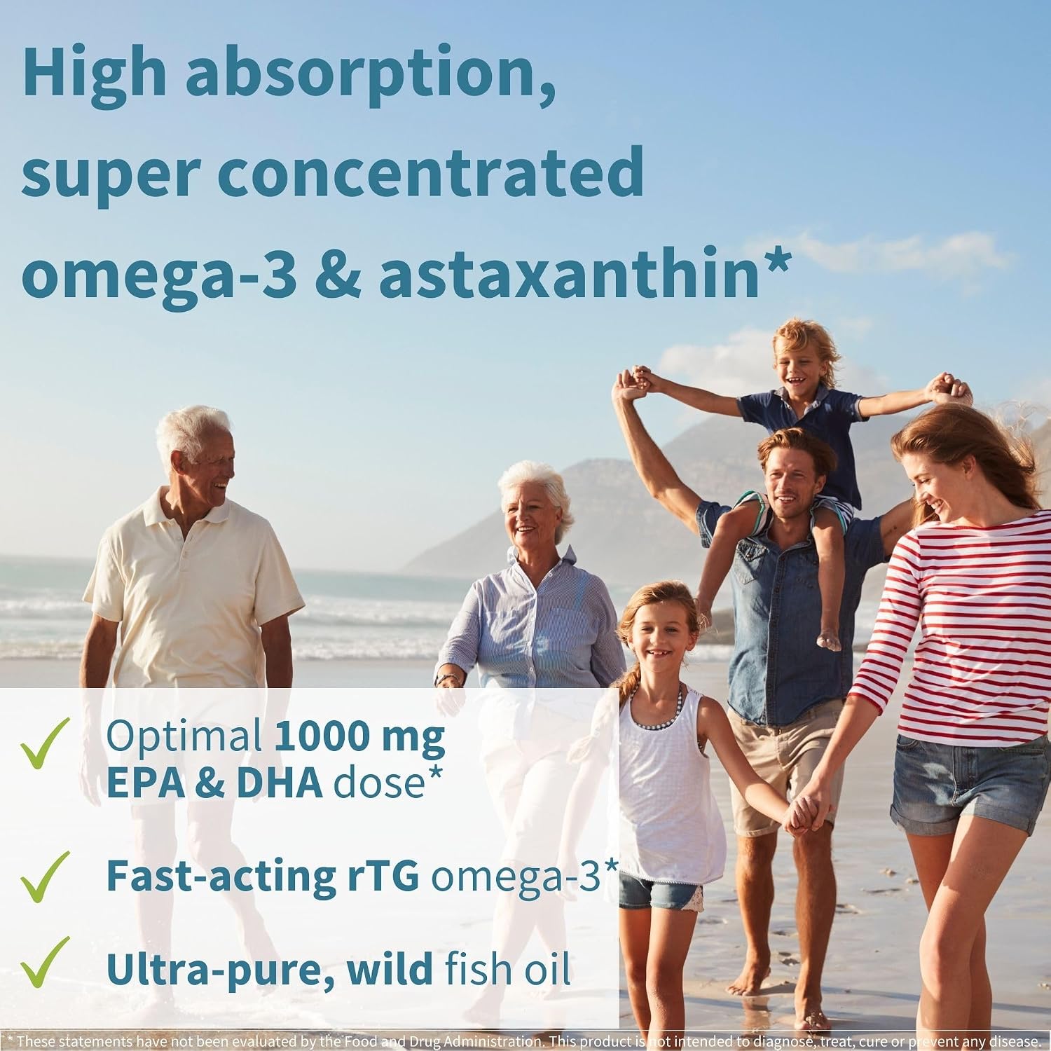 Pure & Essential Super Concentrated rTG Omega 3 1000mg, Wild Fish Oil 1000mg EPA DHA, 2:1 Ratio, Non-GMO, Astaxanthin 1mg, Lemon Flavor