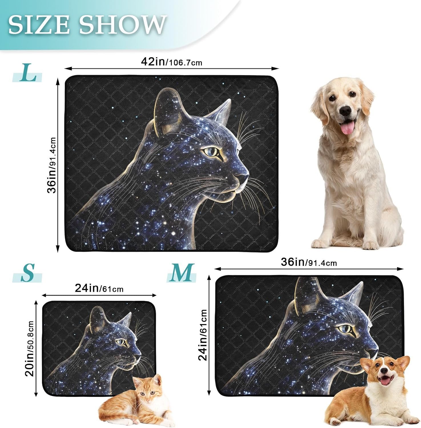 Cat Starry Sky Pet Mat Reusable Feeding Mats for Food and Water Non-Slip Pee Pads for Dogs Cats 2 Packs