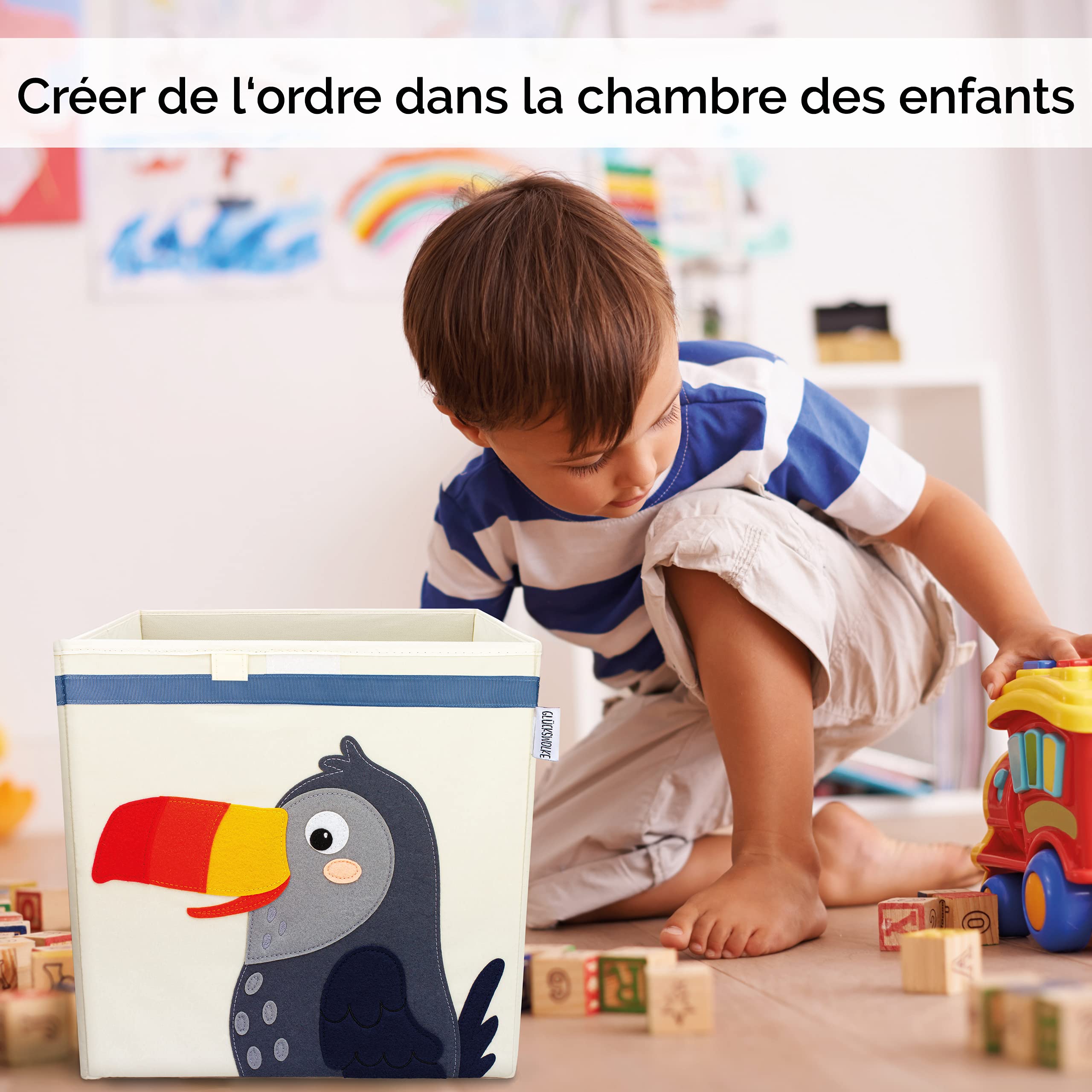 GLÜCKSWOLKE Boite de Rangement Enfant - 15 Motifs I Coffre à Jouet I Caisse Cube (33x33x33) I Bac à Jouets avec Couvercle - Chambre Bebe I Organisateurs pour Salle de Jeux I Jungle Animaux (Toucan)