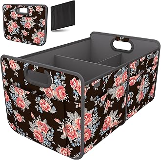 Homeve Trunk Organizer, Car Storage, Reinforced Handles, Collapsible Multi-Compartment Car Organizers, Foldable, Waterproof, 600D Oxford Polyester (Peony, 2 Compart)