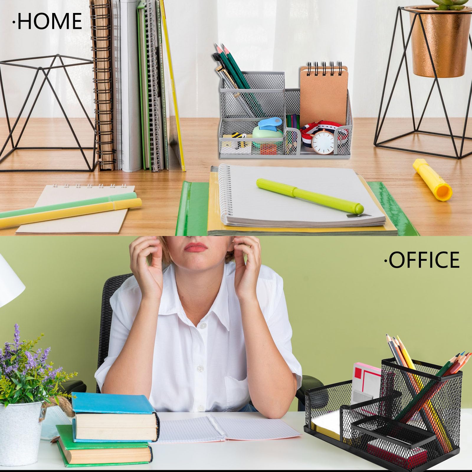 ASTIMESA Stift-Organizer aus Metall für den Schreibtisch mit 3 Fächern, Büro-Schreibtisch-Organizer, Stiftebecher, Caddy für Schreibwaren, Marker, Aufbewahrung, Schule, Heimbedarf (Schwarz, Silber,
