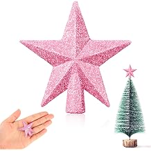 Hanaive Christmas Tree Topper Mini Star Small Treetop for Christmas Tree Star Ornaments Decorative for Home Xmas Holiday Party(Pink,1.77 Inch,Glitter)