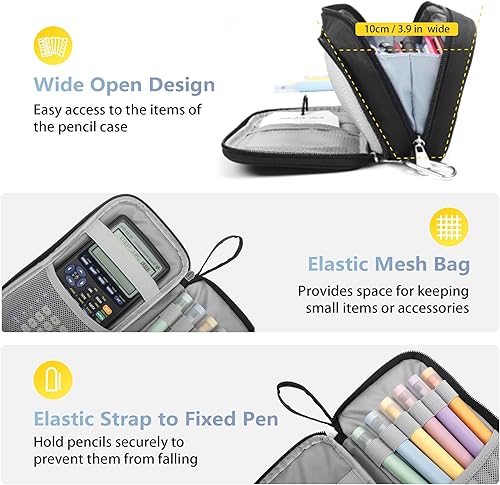 Miniatura 5 de Estuche para lápices de gran capacidad, estuche de almacenamiento grande para rotuladores, bolsa duradera de 3 compartimentos, organizador de