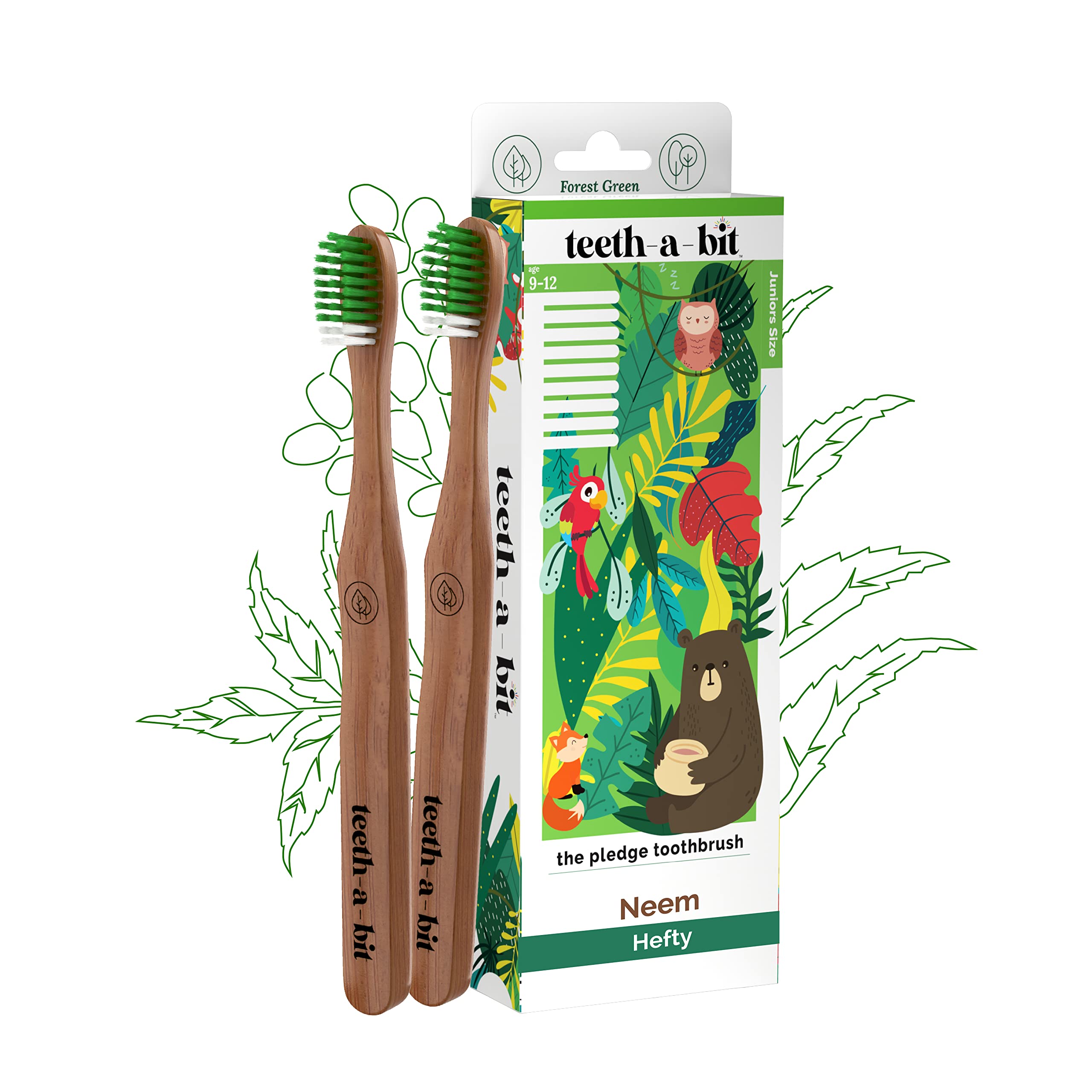 teeth-a-bit The Pledge Therapeutic Neem Toothbrush Kids (9-12 Years) Hefty Handle with Gum Sensitive Soft Bristles Pack of 2 (Forest Green) (B09T3DMLM3) Amazon Price History, Amazon Price Tracker