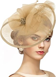 Feather Tea Party Fascinator - 2025 Derby Hat with Hairpin, 1920s 50s Hats for Women, 11.81 “x9.84”