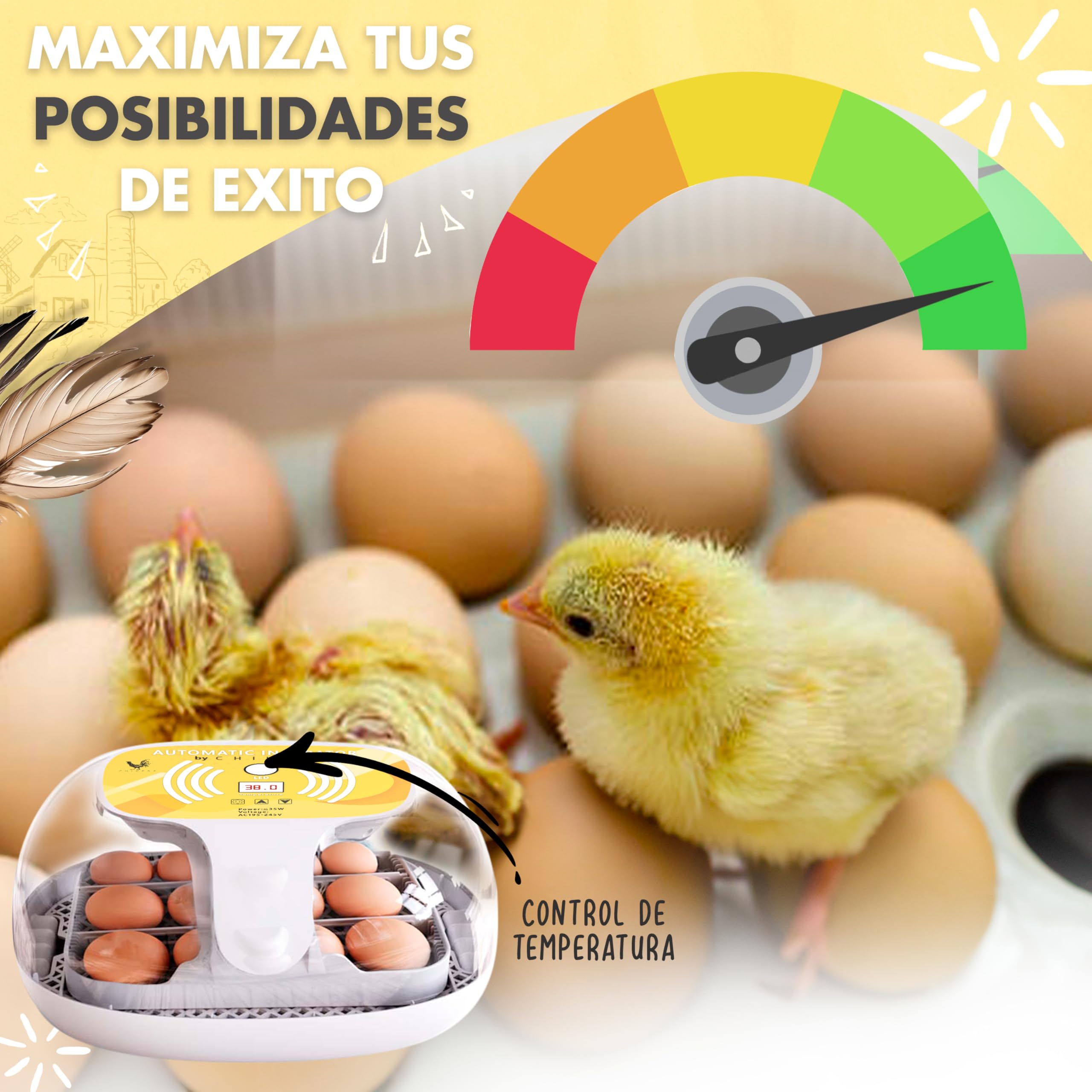 Incubadora Automática de Huevos Gallina, Aves y Pollos | para 12-35 Huevos | Rotación Automática y Control de Temperatura | Incubadora para Corrales y Uso doméstico | Nuevo Modelo 2025