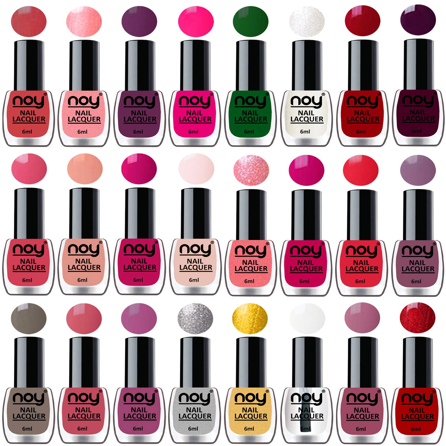 NOY Shine Nail Paint Polish Combo Set of 24 Multicolor Bulk Rate Nail Lacquer Combo - Mauve,Red,Peach,Nude,Magenta,Purple,Silver,Golden,Top Coat and Many More-image-40