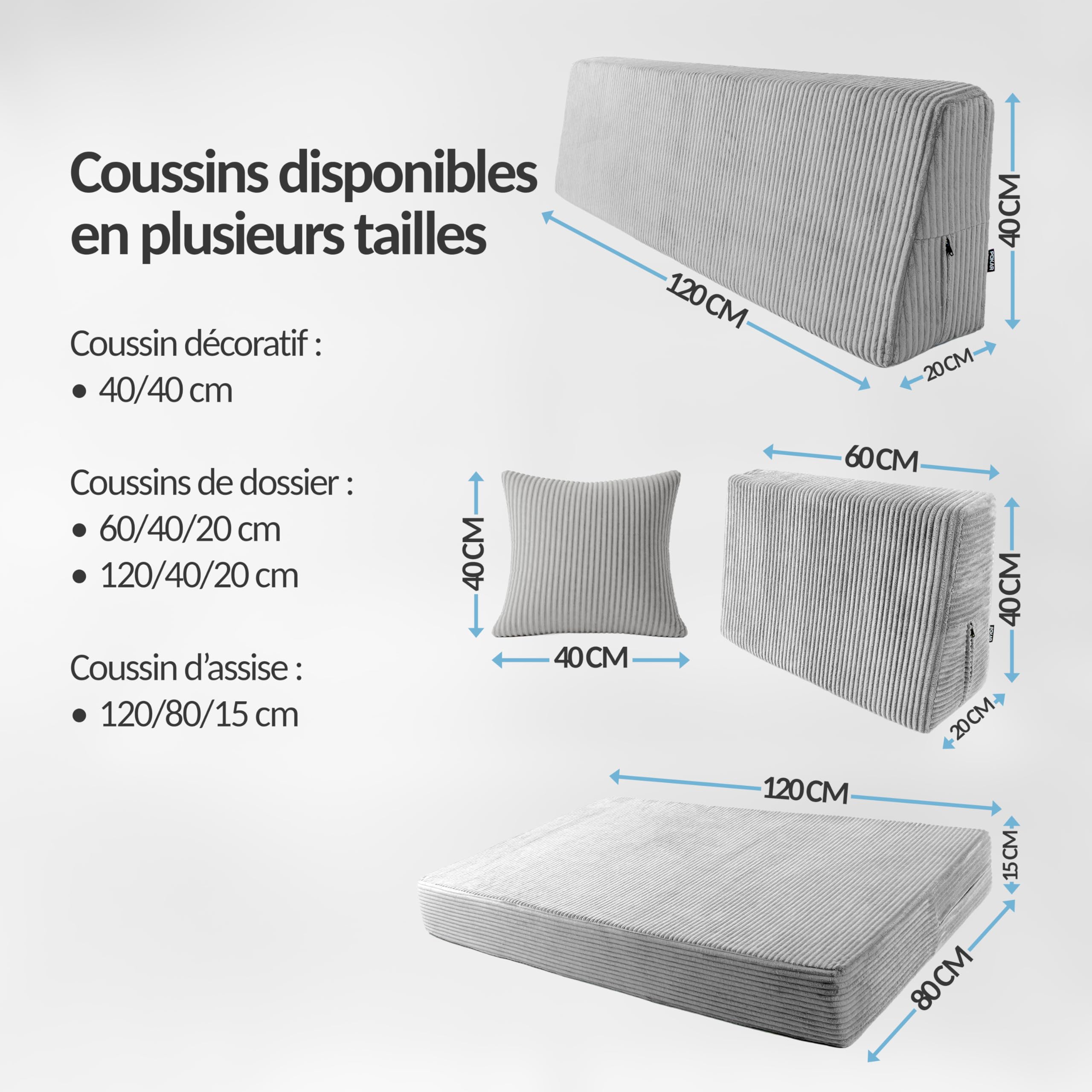 POKAR Set de 2 Coussins pour Palette 1x Assise 120x80 + 1x Dossier 120x40 | Coussins pour Canapé de Jardin en Velours Côtelé | Housses Amovibles | Made in EU | Certifié Oeko-Tex | Ivoire