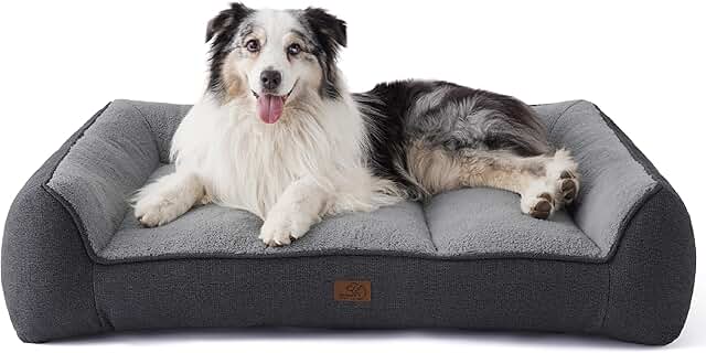BEDSURE waschbares Hundebett Grosse Hunde - 106x76cm wasserdichtes Hundesofa mit weichem Sherpa-Plüsch, Rutschfester Hundekorb in dunkelgrau product image