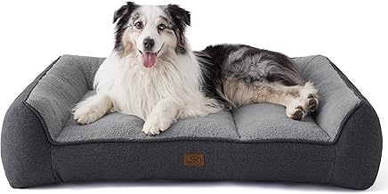 BEDSURE waschbares Hundebett Grosse Hunde - 106x76cm wasserdichtes Hundesofa mit weichem Sherpa-Plüsch, Rutschfester Hundekorb in dunkelgrau