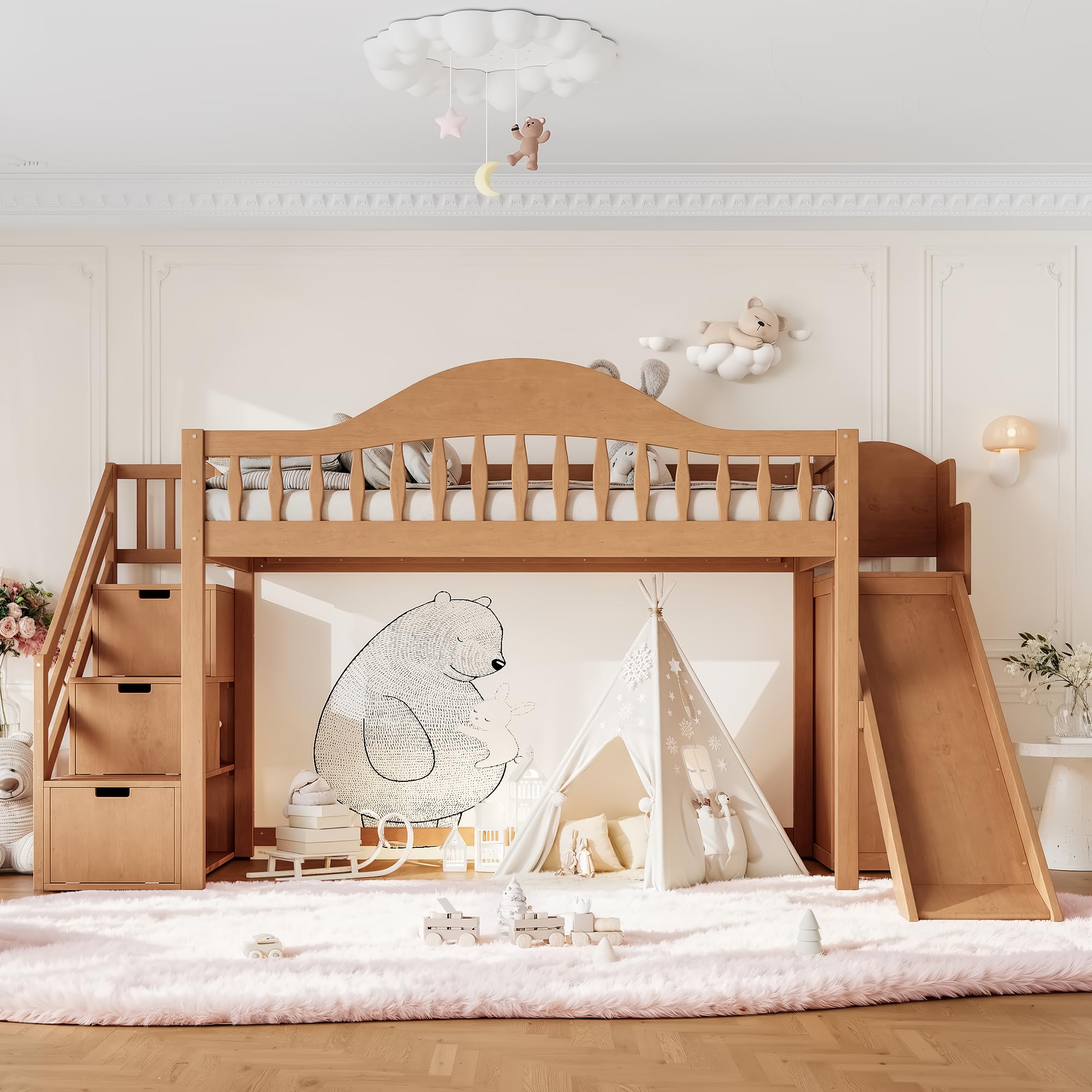 Harper and Bright walnut loft bed with slide