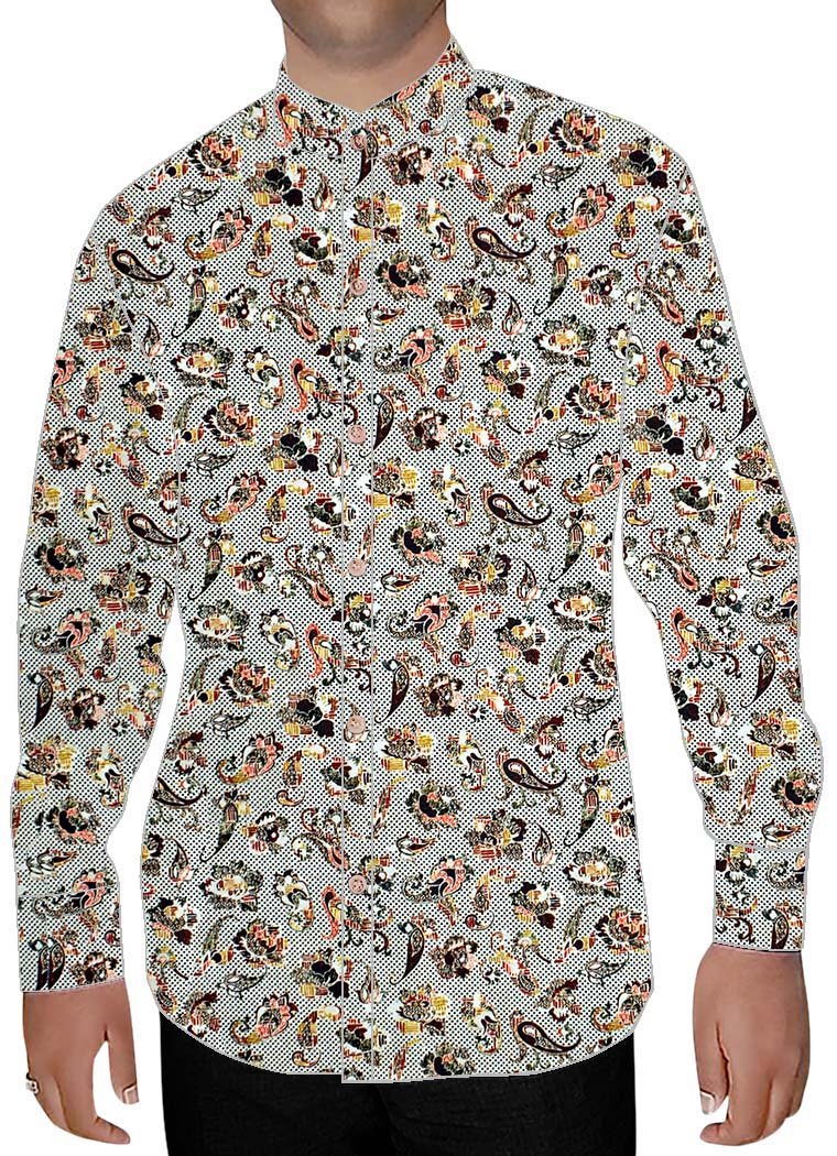 INMONARCH Mens Silver Printed Nehru Shirt Paisley Design NSH17004