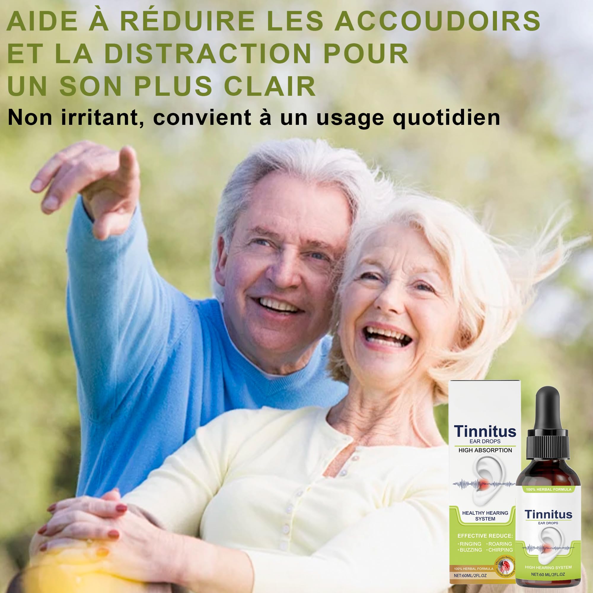 Gouttes pour acouphènes (60 ml) - gouttes auriculaires pour réduire le bruit, apaiser les oreilles bouchées et favoriser une audition claire I soulagement acouphènes, formule douce