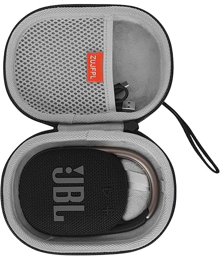 Miniatura 1 de Funda protectora para altavoz JBL Clip 4, bolsa de transporte portátil de viaje con cubierta rígida de EVA - (funda negra e interior gris)