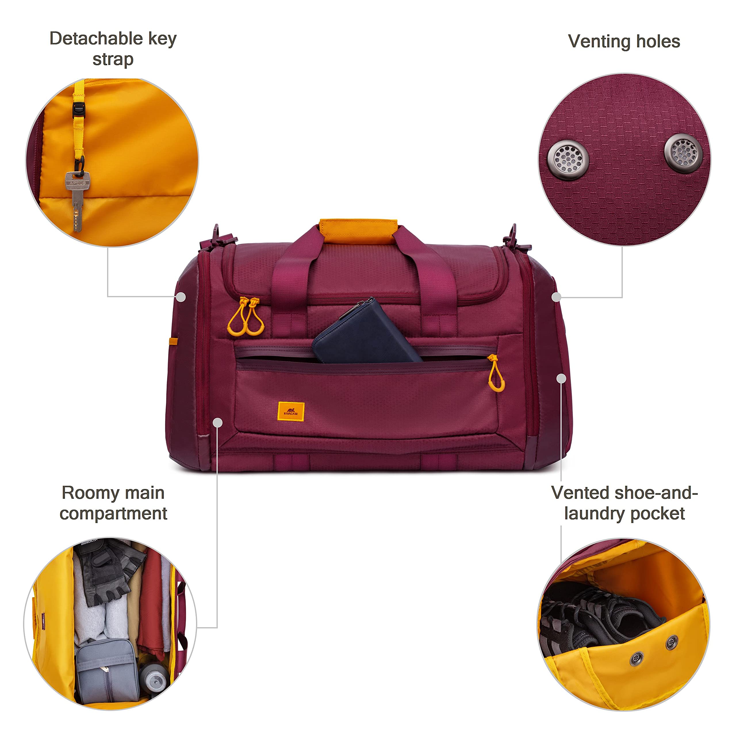Rivacase Borsa sportiva con scomparto per scarpe – Duffelbag per uomo e donna in materiale impermeabile di alta qualità – Borsa a tracolla – Borsa da nuoto – Weekender – Borsa da palestra – 35 l
