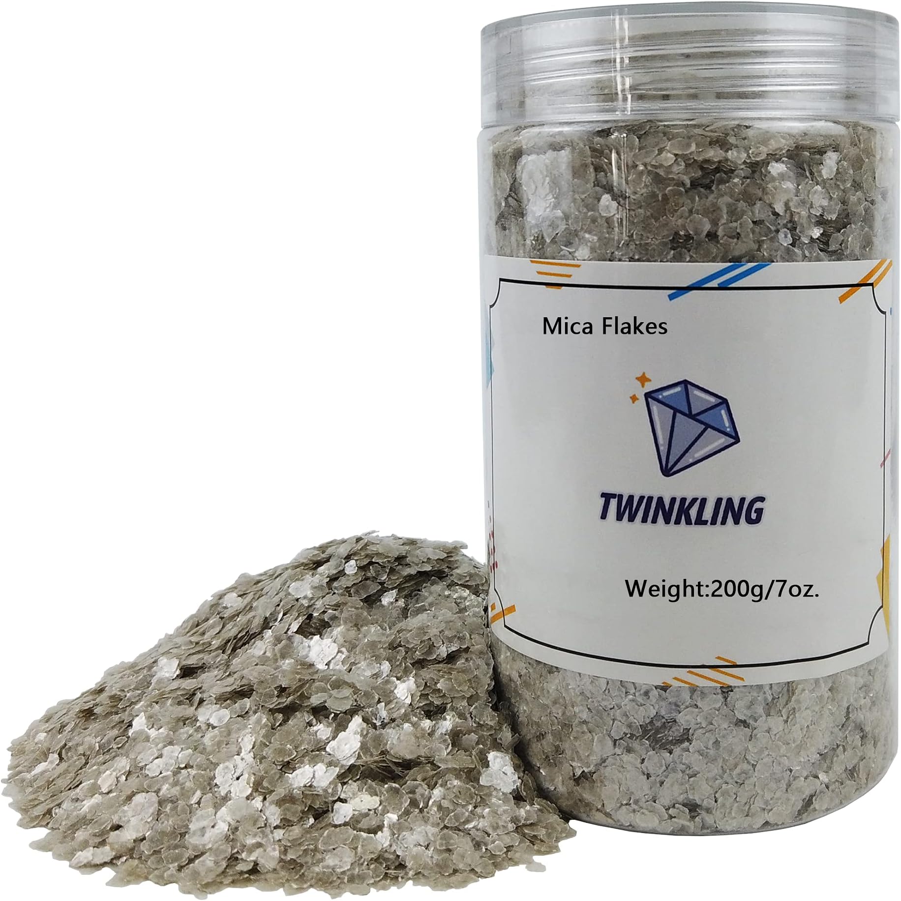 TWINKLING Natural Colored Mica Flakes, Gilding Flake, Mica Flakes Glitter Leaf for DIY Resin Art Crafts, Nail Art, Painting,Jewelry Making, 2-4mm, 150g/5.3oz. (Pure White)