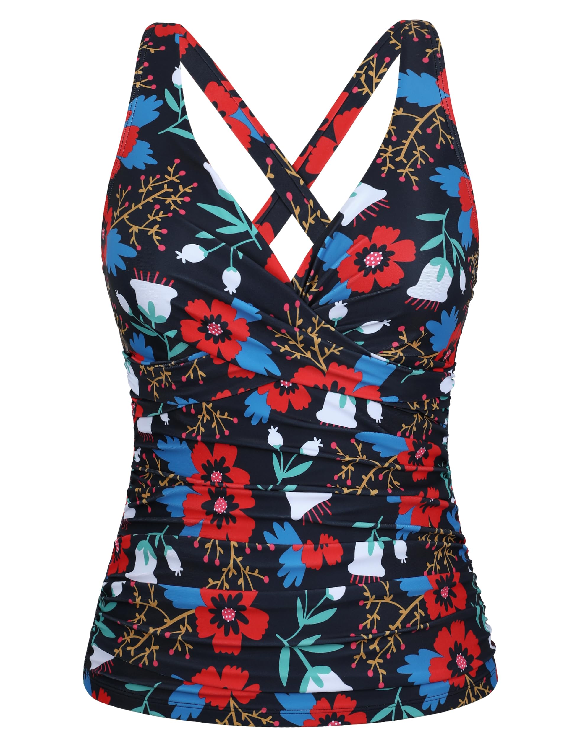 Firpearl Women Underwire Tankini Top Only Twist V Neck Swimsuits for Big Busted Ruched Tummy Control Bathing Suits Top