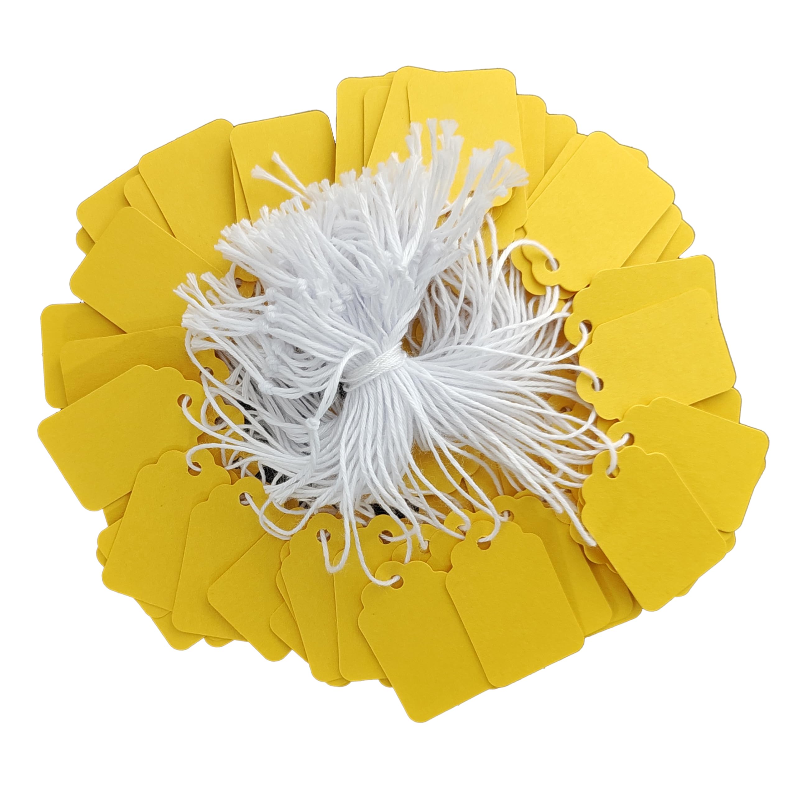 Acoeitl 300 Pcs 1.38x0.87 Inches Yellow Blank Jewelry Price Tags with String Attached Retail Paper Gift and Sale Hang Tag Handwritten Price Display