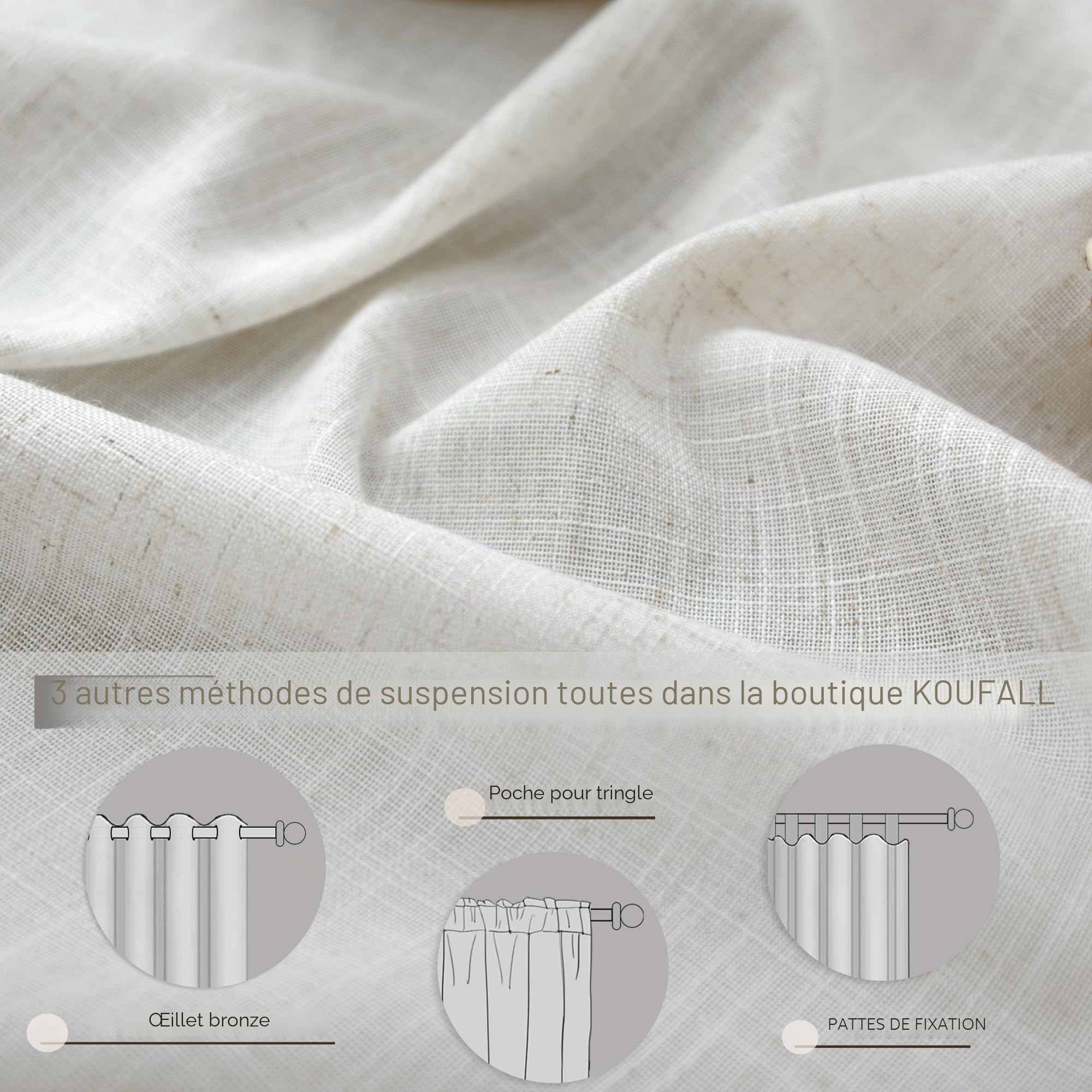 KOUFALL Lot de 2 Rideaux Extra Longs de 274,3 cm pour Salon de Style Rustique, Ensemble de Rideaux Larges en Lin pour Grande fenêtre, 132,1 cm de Large x 274,3 cm de Long, crème