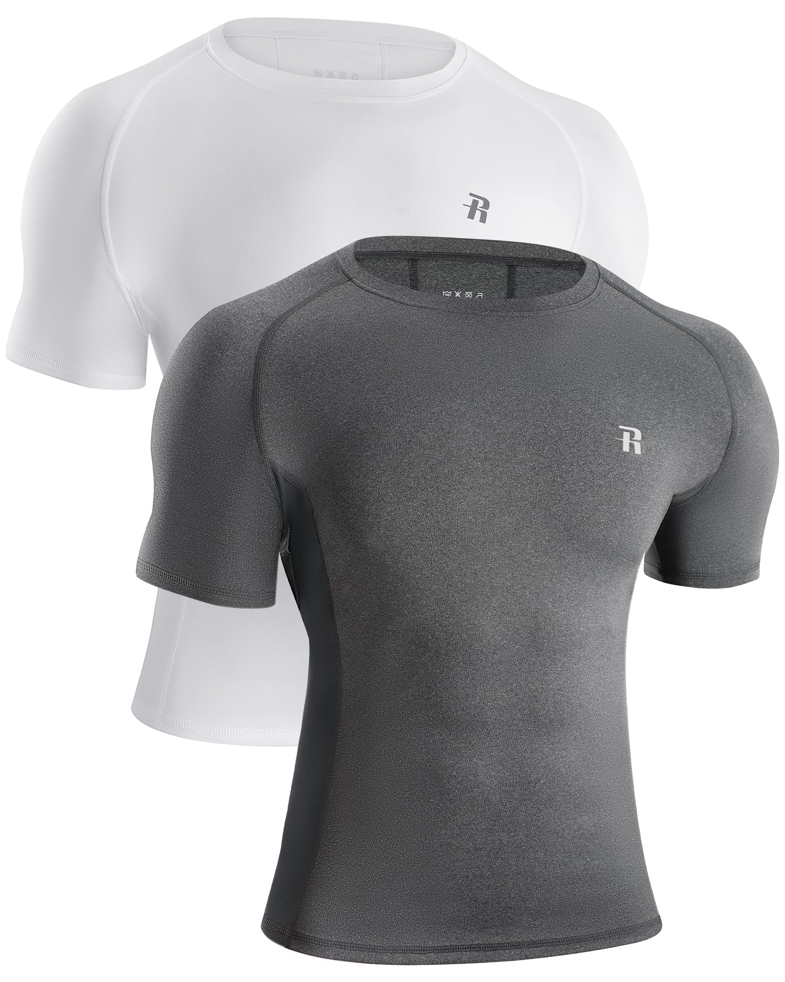 Runhit 2 Pack Men's Compression Shirts Short Sleeve Cool Dry Athletic Workout Shirt Sports Base Layer Undershirt Top