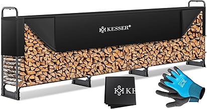 KESSER® Firewood Rack Metal Firewood Rack Outdoor Steel Frame + Sleeve and Gloves Firewood Rack 200 kg Waterproof Firewood Storage – 390 x 36 x 117 cm