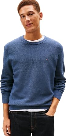 Tommy Hilfiger Mens Cotton Solid Structured Crewneck Sweater Pullover