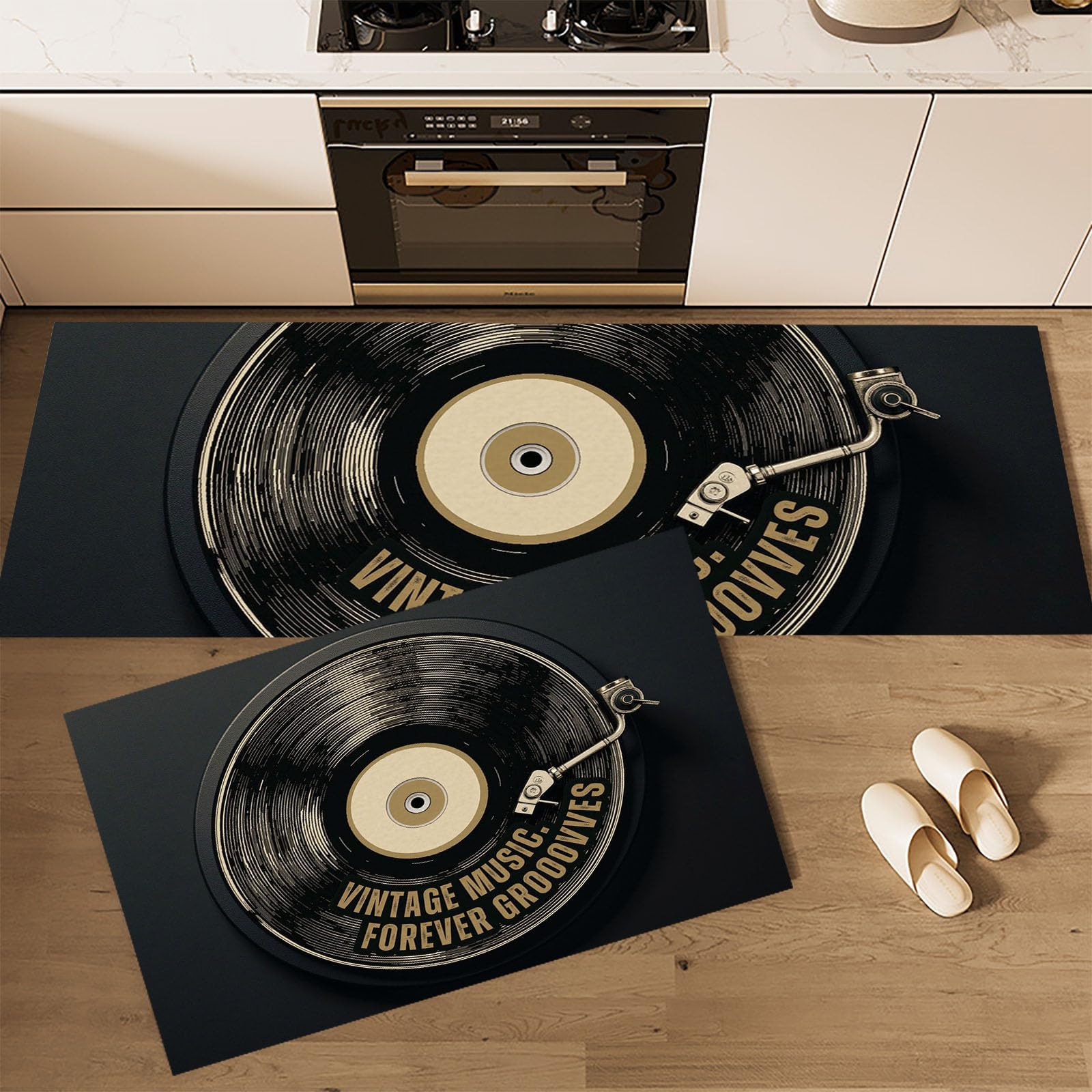 Alfombra de cocina de vinilo vintage para dar un toque musical y elegante a tu hogar