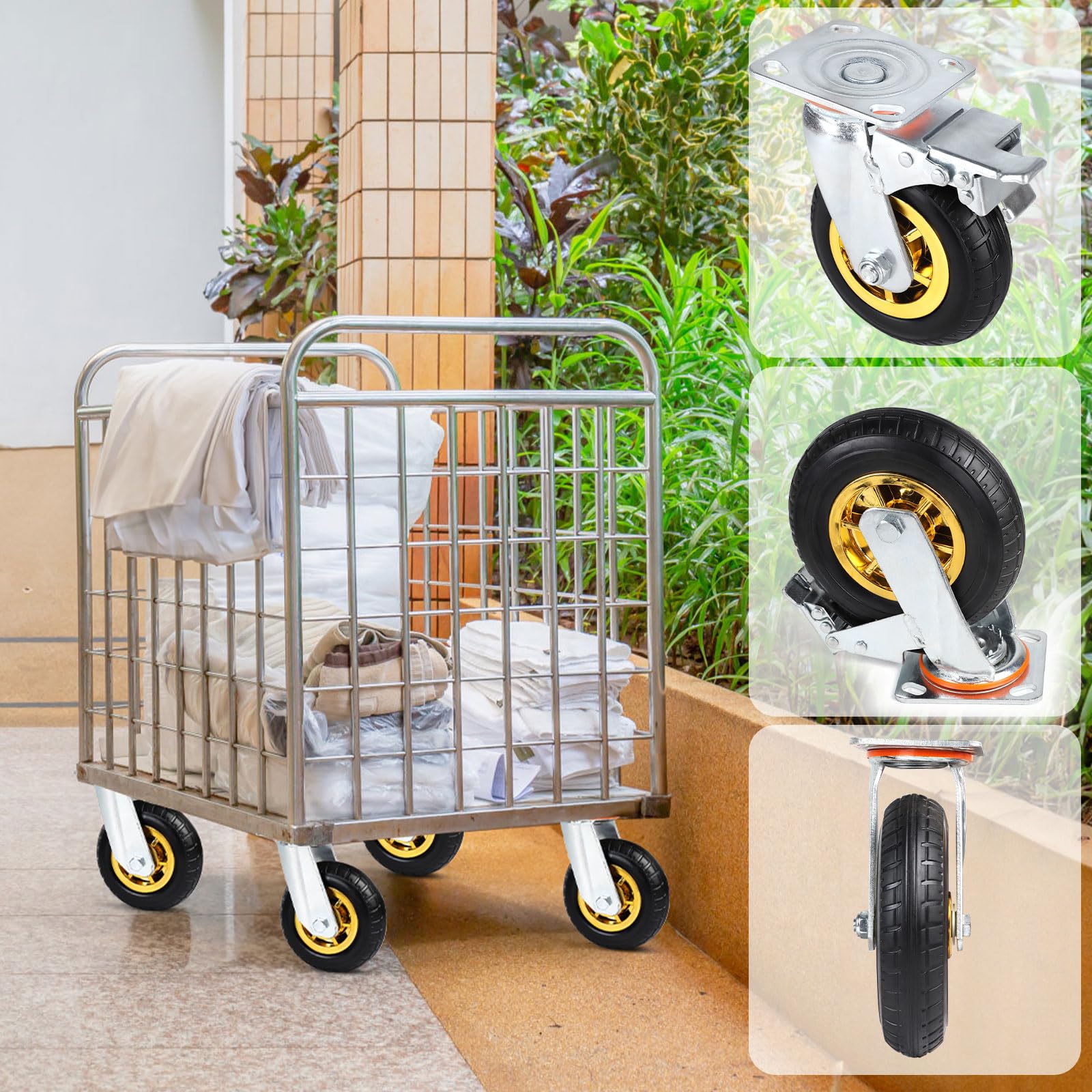 SWAWIS 4 Pezzi Ruote per Carichi Pesanti 150mm Ruote Rotazione 360° Pivontanti per Mobili con Freno fino a 240 kg per Ruota per Carichi Pesanti Spostamento e Trasporto Industrial