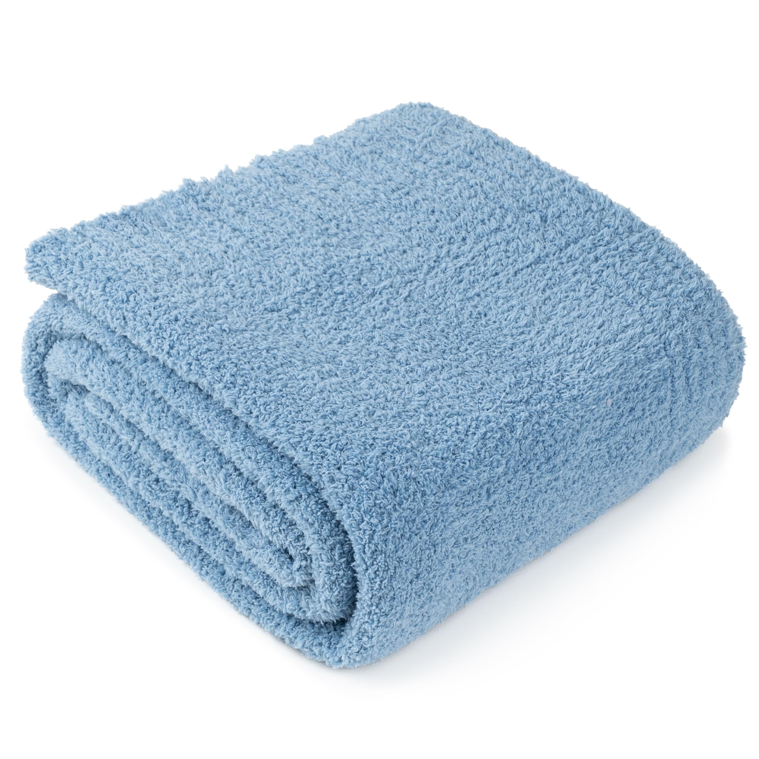 PAVILIA Super Soft Throw Blanket for Couch, Fluffy Cozy Lightweight Light Blue Blanket, Large Fuzzy Warm Knit Blanket for Bed Sofa, Slate Blue, 60x80