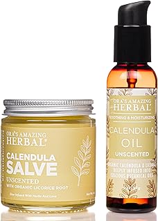 Ora's Amazing Herbal Calendula Skin Salve and Oil Set, Organic Licorice Skincare Balm, Responsibly Sourced Beeswax, 4 oz salve with 2 oz oil