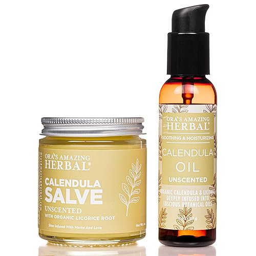 Caléndula Skin Salve and Oil Set, hecho con aceite de semilla de uva, regaliz orgánico, cera de abeja de origen responsable, herbal increíble de Ora