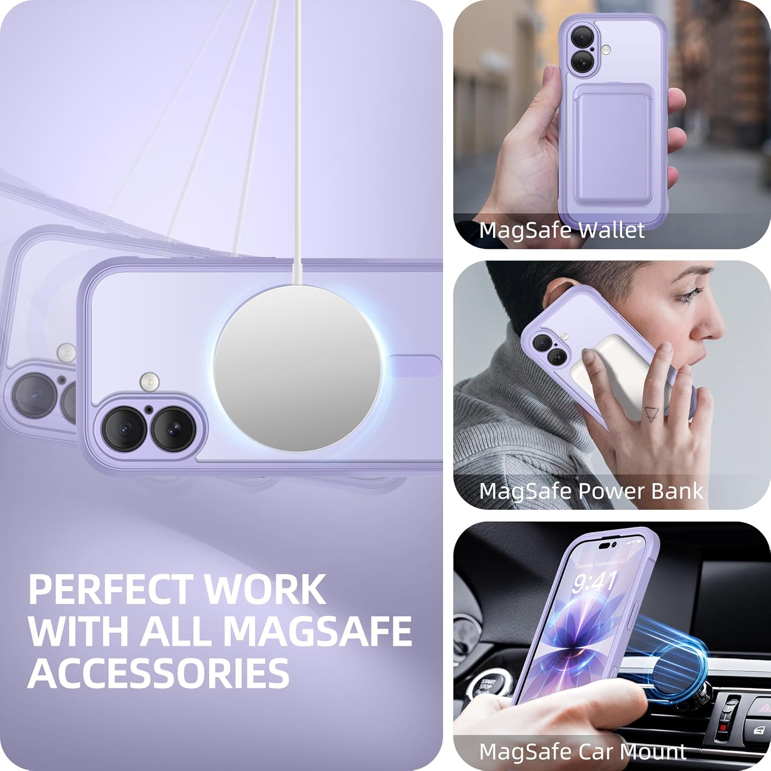 BERFY for iPhone 17 Case, Compatible with MagSafe, Built-in 9H Tempered Glass Screen Protector and Camera Protection, Full Body Shockproof Clear Phone case for 17 6.3", Purple - Image 2