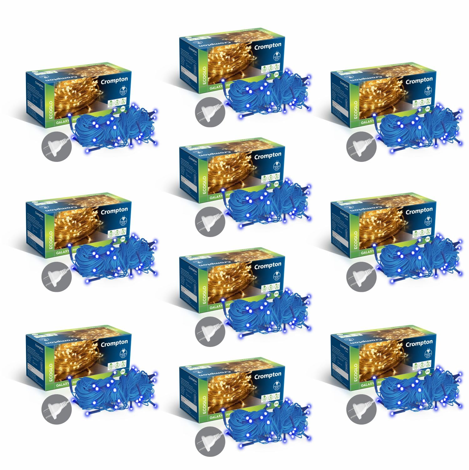 Crompton Galaxy Pixel Light | Festive Ladi Lights | 10 Meter | 48 LEDs | Blue | Pack of 10 | Direct 2-pin Plug | BIS Safe Wire | for Home Decoration, Diwali, Festival, Birthday, Marriage